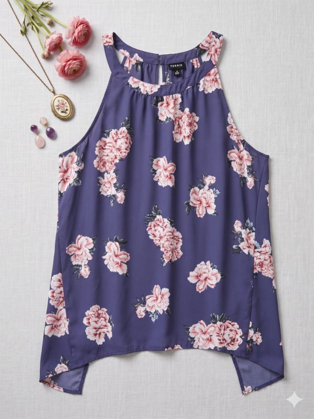 Torrid Navy Floral Halter Tank Top